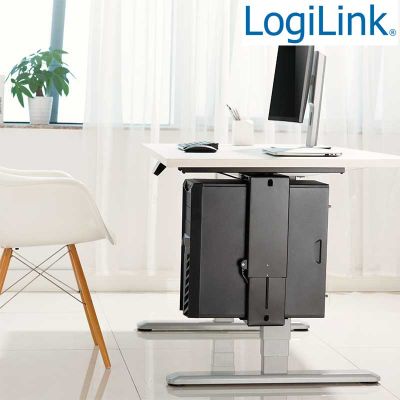 Soporte CPU bajo mesa ajustable, Giratorio, Deslizable, Bloqueo fácil  LogiLink EO0031