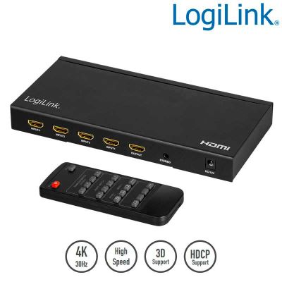 Conmutador HDMI 4x1 puertos,  MultiView, 4K / 30 Hz, escalador LogiLink HD0053