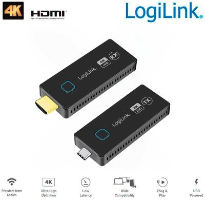 Kit de transmisión HDMI inalámbrico, USB-C a HDMI, compacto, 30 m, 4K a 60 Hz LogiLink HDW0104