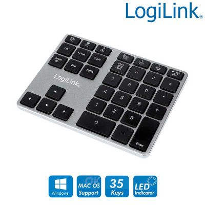 Teclado Numerico Bluetooth, 35 teclas, aluminio LogiLink ID0187
