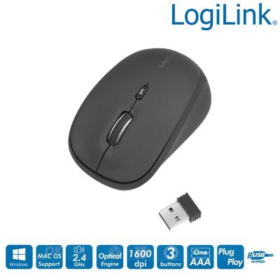 Ratón ergonómico, inalámbrico, 2,4 GHz, 1600 dpi LogiLink ID0193