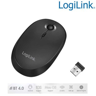 Ratón inalámbrico de 2,4 GHz y Bluetooth 4.0, 800/1200/1600 ppp, Negro LogiLink ID0204