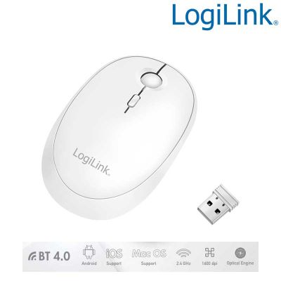 Ratón inalámbrico de 2,4 GHz y Bluetooth 4.0, 800/1200/1600 ppp, Blanco LogiLink ID0205