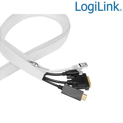 Cubre Cable con cremallera, Poliéster, Ø: 30mm, 5m, Blanco Logilink KAB0090
