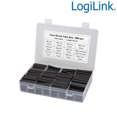 300 tubos termorretráctiles, 7 modelos, 45mm de longitud, negro LogiLink KAB0122