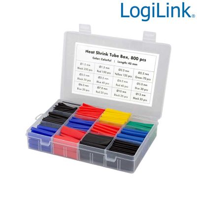 800 tubos termorretráctil, 12 modelos, 45mm de longitud, colores LogiLink KAB0123