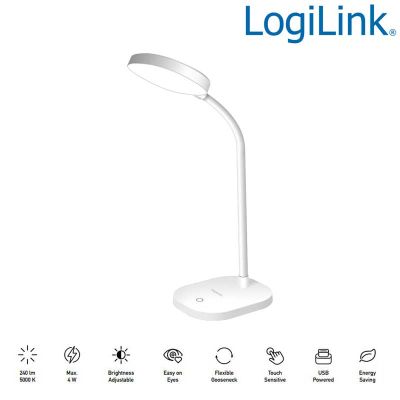 Lámpara LED, 5000K, 240lm, 360°, Flexible, Control Táctil LogiLink LED017