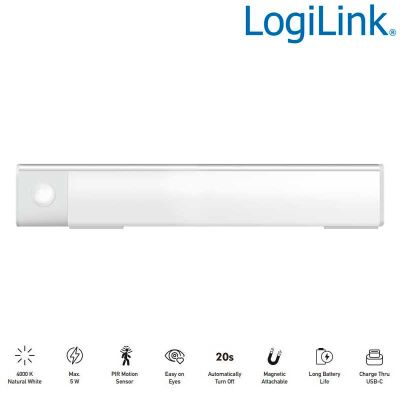 Luz LED, 40 cm, 160 lm, 1100 mAh, con detector de movimiento, blanca LogiLink LED023