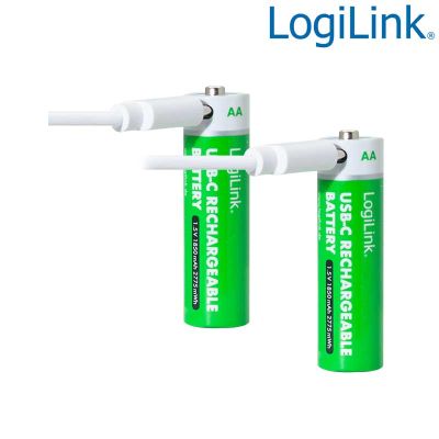 Pilas recargables AA 1,5 V Li-Ion, 1850 mAh/2775 mWh, puerto USB-C integrado, 2 uds LogiLink LR6RCB2
