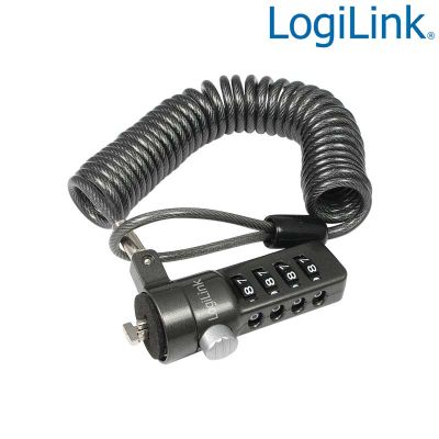Cable rizado antirrobo portatil con combinacion 4 cifras, Negro Logilink NBS004