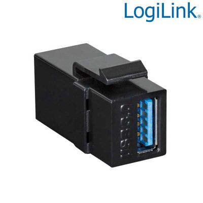 Acoplador Keystone en linea USB 3.0 Tipo A Hembra-Hembra, Negro LogiLink NK0015B
