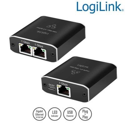 Splitter Gigabit Ethernet 1 a 2, 1000 Mbit/s, con alimentación USB LogiLink NS0011