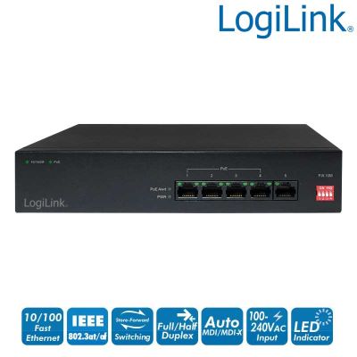 Switch 5 puertos 10/100 Sobremesa Negro (4 POE) LogiLink NS0098