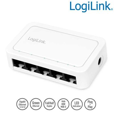 Switch Gigabit de 5 puertos 10/100/1000 Sobremesa Plástico Blanco LogiLink NS0114