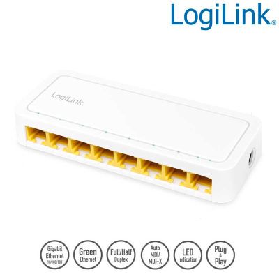 Switch Gigabit 8 puertos 10/100/1000 Sobremesa Plástico Blanco LogiLink NS0115