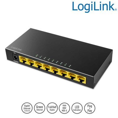 Switch Gigabit de 8 puertos 10/100/1000 Sobremesa Metalico Negro LogiLink NS0117