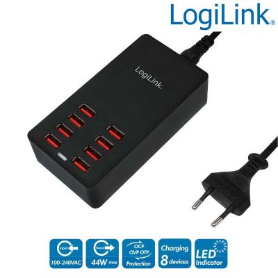 Estación de Carga USB , 8 Puertos USB-A, 44W Logilink PA0140