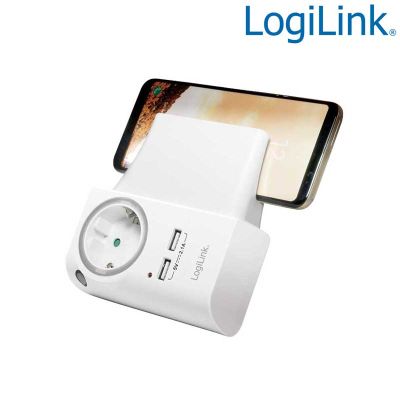 Cargador USB de 2 puertos con enchufe libre con Soporte para Teléfono Logilink PA0165
