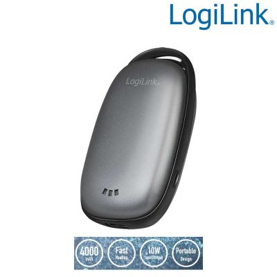 Power bank 4.000 mAh, 1x USB-A, calentador de manos, gris metalizado Logilink PA0264