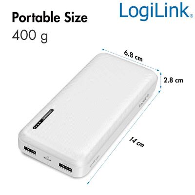 Power bank 20.000 mAh, 2x USB-A, 1x USB-C Blanco LogiLink PA0323W