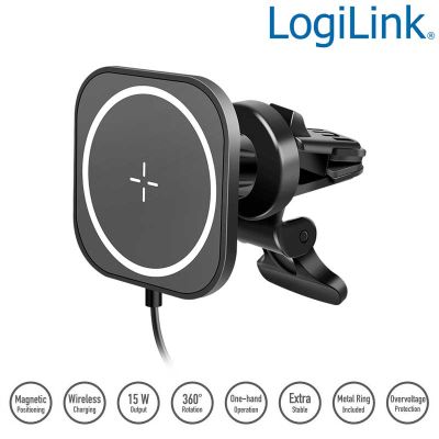 Soporte magnético de coche para smartphone con función de carga Logilink PA0329