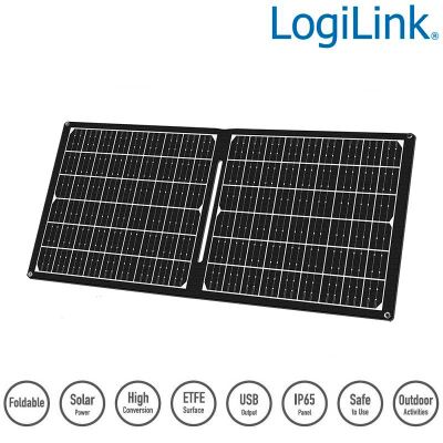 Panel solar plegable cargador USB, A, C y DC5521, 30W, negro LogiLink PA0341