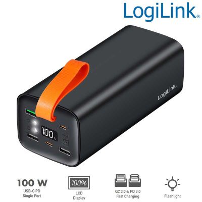 Power Bank 50.000 mAh, Carga hasta 5 USB (3 USB A + 2 USB-C), 100W LogiLink PA0351