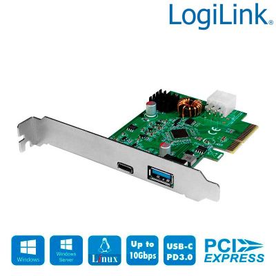 Tarjeta PCI Express ,USB 3.2 Gen2, 1 x USB-C PD3.0 y 1 x USB A 3.0 Logilink PC0089