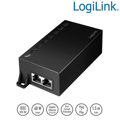 Inyector Gigabit PoE++, 60 W, compatible con IEEE802.3af/at/bt LogiLink POE007