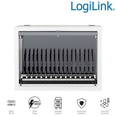 Estación de carga múltiple USB-C, 15 puertos, PD, inteligente, gris Logilink SCS0104