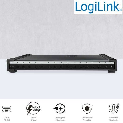 Cargador múltiple USB-C (IPSS), 15 puertos, PD, inteligente, negro Logilink SCS0112