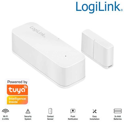 Sensor de puerta y ventana inteligente Wi-Fi, compatible con Tuya LogiLink SH0108