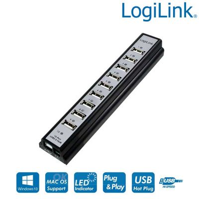 Hub USB 2.0 de 10 Puertos, Negro LogiLink UA0096