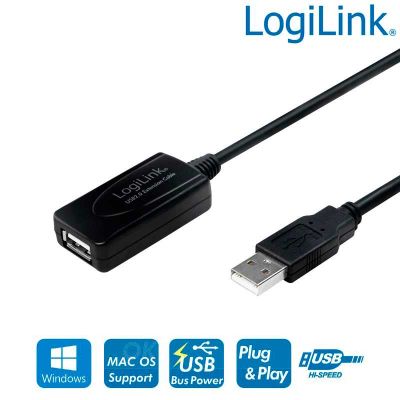 10m Cable Amplificador USB 2.0 Tipo A Macho-Hembra LogiLink UA0143