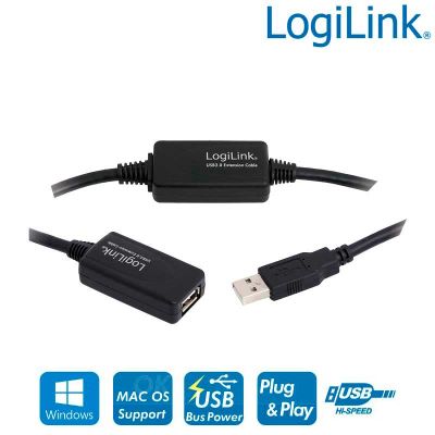 15m Cable Amplificador USB 2.0 Tipo A Macho-Hembra LogiLink UA0145