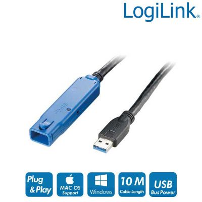 10m Cable Amplificador USB 3.2 (Gen1) 5 Gbps, USB A  Macho-Hembra LogiLink UA0177