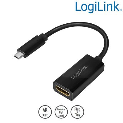 Conversor USB 3.2 (Gen 1) Tipo C a HDMI 4K/30Hz, Negro LogiLink UA0236A