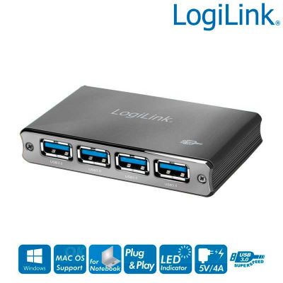 Hub USB 3.0 de 4 Puertos, Carcasa de Aluminio LogiLink UA0282