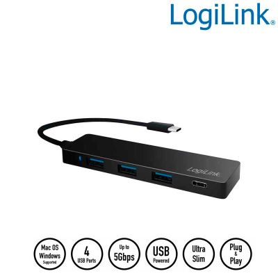 Hub USB-C, 3.2 Gen 1 de 3 puertos USB 3.0 tipo A y 1 USB-C , Negro LogiLink UA0311
