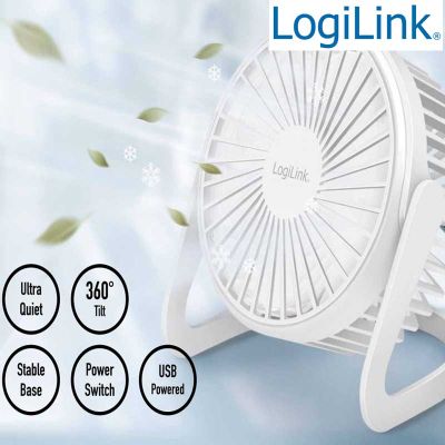 Ventilador de escritorio USB, 12,7 cm, 30 dB, blanco LogiLink UA0402