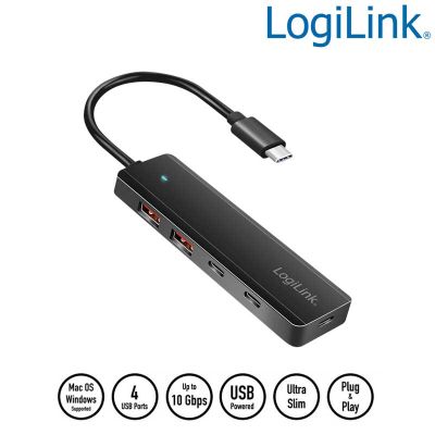 Hub Ultra-Slim USB-C 3.2 Gen 2 de 4 puertos, 2 USB-A y  2  USB-C , Negro LogiLink UA0412