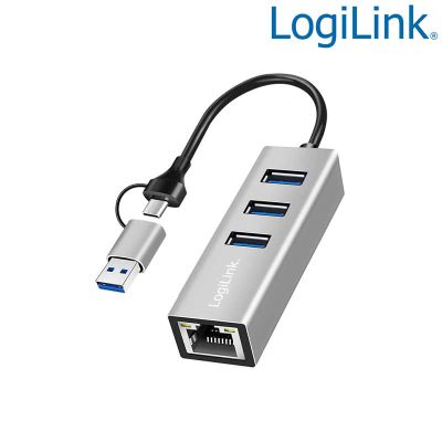 Cable adaptador USB 3.2 Gen 1 Tipo A y C a Ethernet Gigabit con Hub de 3 USB 3.0 LogiLink UA0440