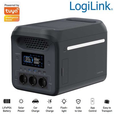 Estación eléctrica portátil, 1.800W, batería LiFePO4, negra LogiLink PPS1800