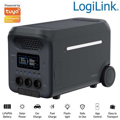 Estación eléctrica portátil, 3.000W, batería LiFePO4, negra LogiLink PPS3000
